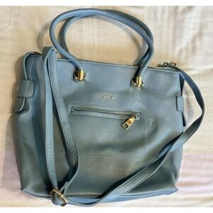 Bebe Sky Blue Double Handle Handbag Logo Zip Close Large